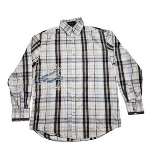Redemption NY S Plaid Button Down Shirt Mens Black Blue Yellow 100% Cotton 1999